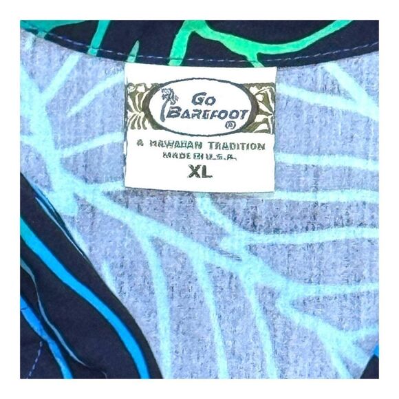 Vintage Go Barefoot Hawaiian Leaf Print Short Sleeve Button-Up Shirt XL Beach - Picture 2 of 4
